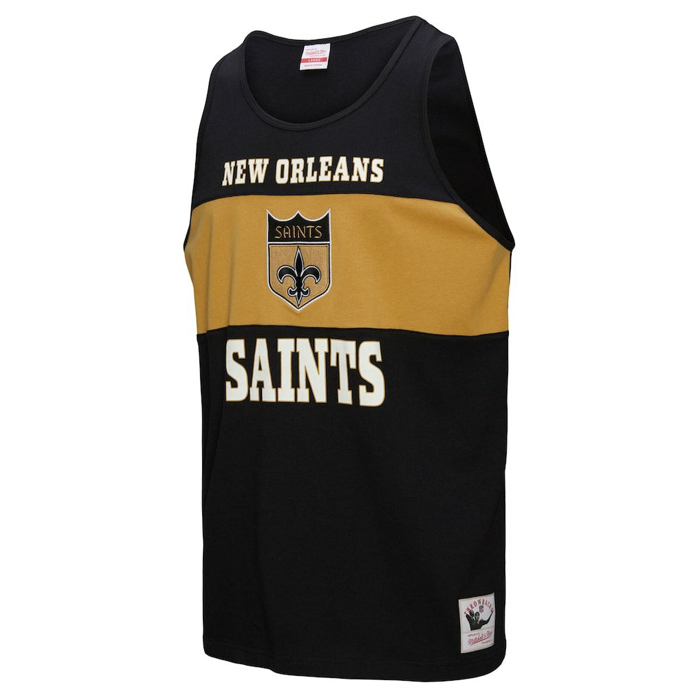 New Orleans Saints Retro Colorblock Tank Top Black | Mitchell & Ness