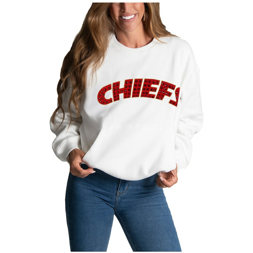 Kansas City Chiefs Cuce Women's Chenille Jeweled Sweatshirt White | NFL