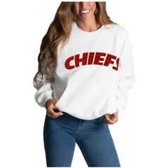 Kansas City Chiefs Cuce Women's Chenille Jeweled Sweatshirt White | NFL