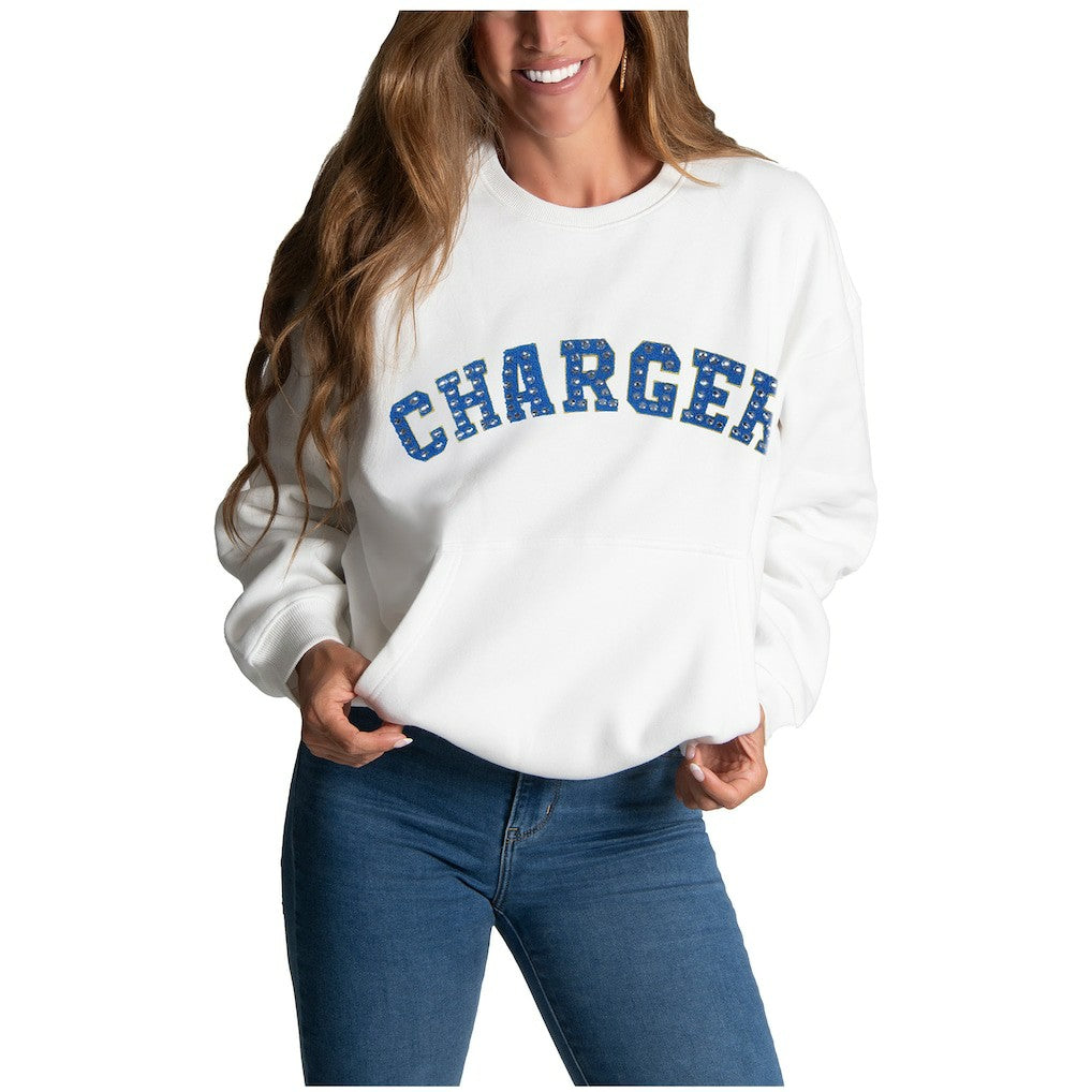 Los Angeles Chargers Cuce Women's Chenille Jeweled Sweatshirt White | NFL