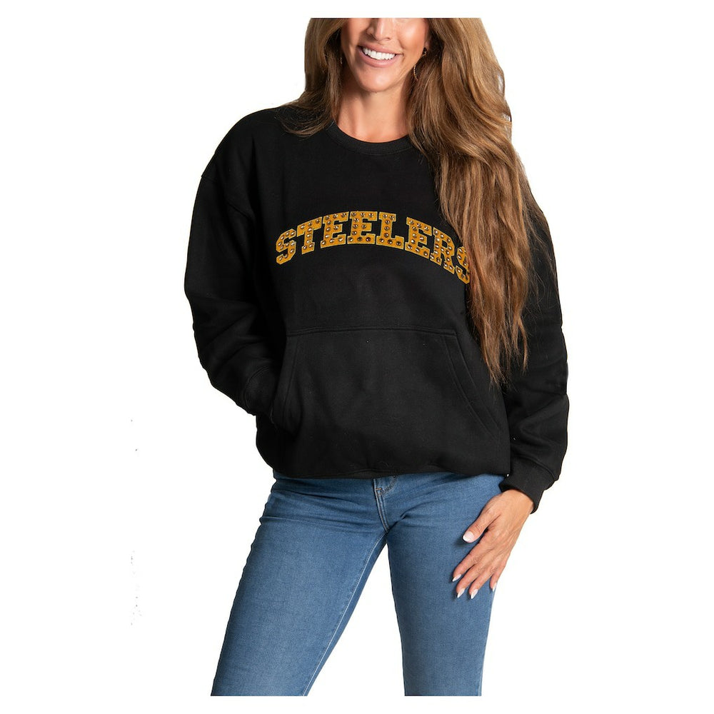 Pittsburgh Steelers Cuce Women's Chenille Jeweled Sweatshirt Black | NFL