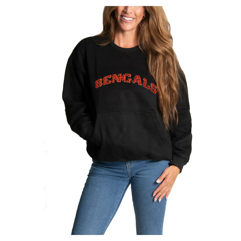 Cincinnati Bengals Cuce Women's Chenille Jeweled Sweatshirt Black | NFL