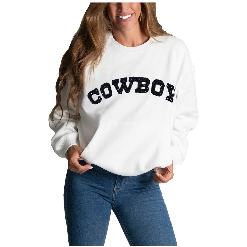 Dallas Cowboys Cuce Women's Chenille Jeweled Sweatshirt White | NFL