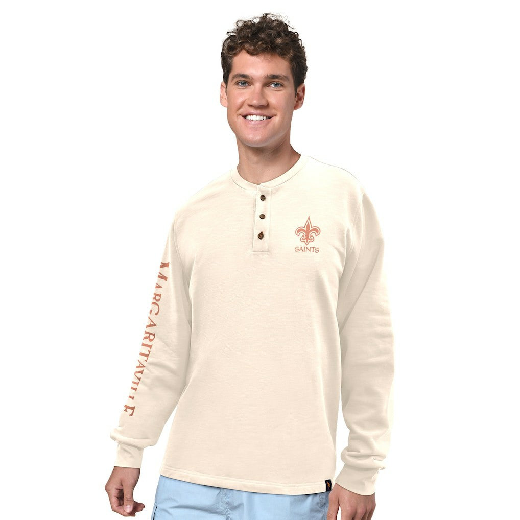New Orleans Saints Margaritaville Five O'Clock Henley Long Sleeve T-Shirt Cream | NFL