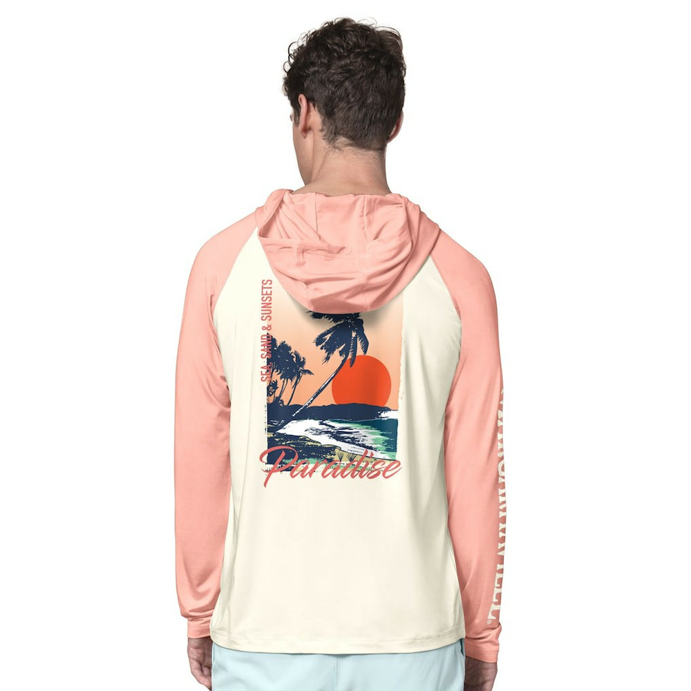San Francisco 49ers Margaritaville Sand, Sea, Sunsets Long-Sleeve Rashguard Hoodie Pullover -Cream/Amber | NFL