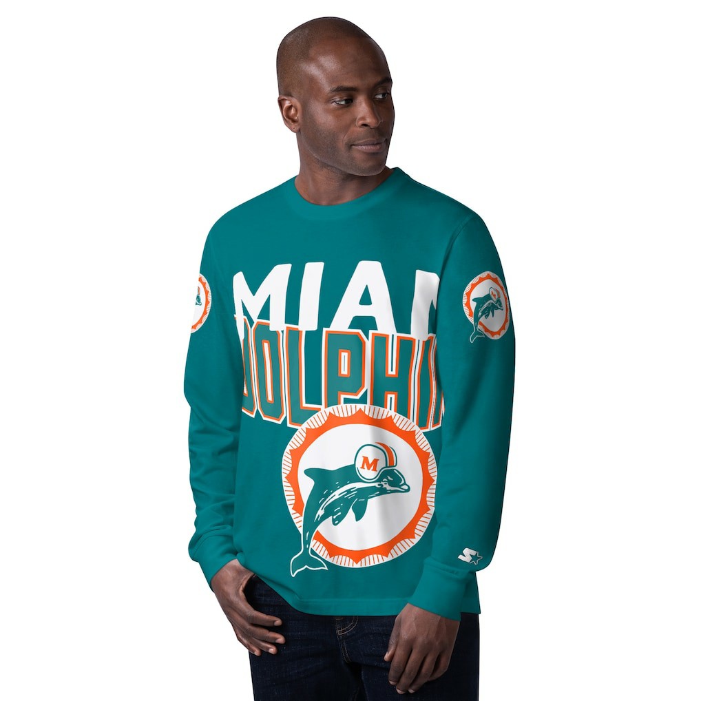 Miami Dolphins Starter Extreme Clutch Hit Vintage Logo Long Sleeve T-Shirt Aqua | NFL