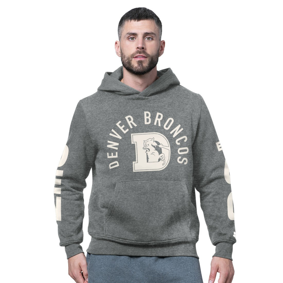 Denver Broncos Starter Handoff Vintage Logo Fleece Hoodie Sweatshirt Charcoal | NFL