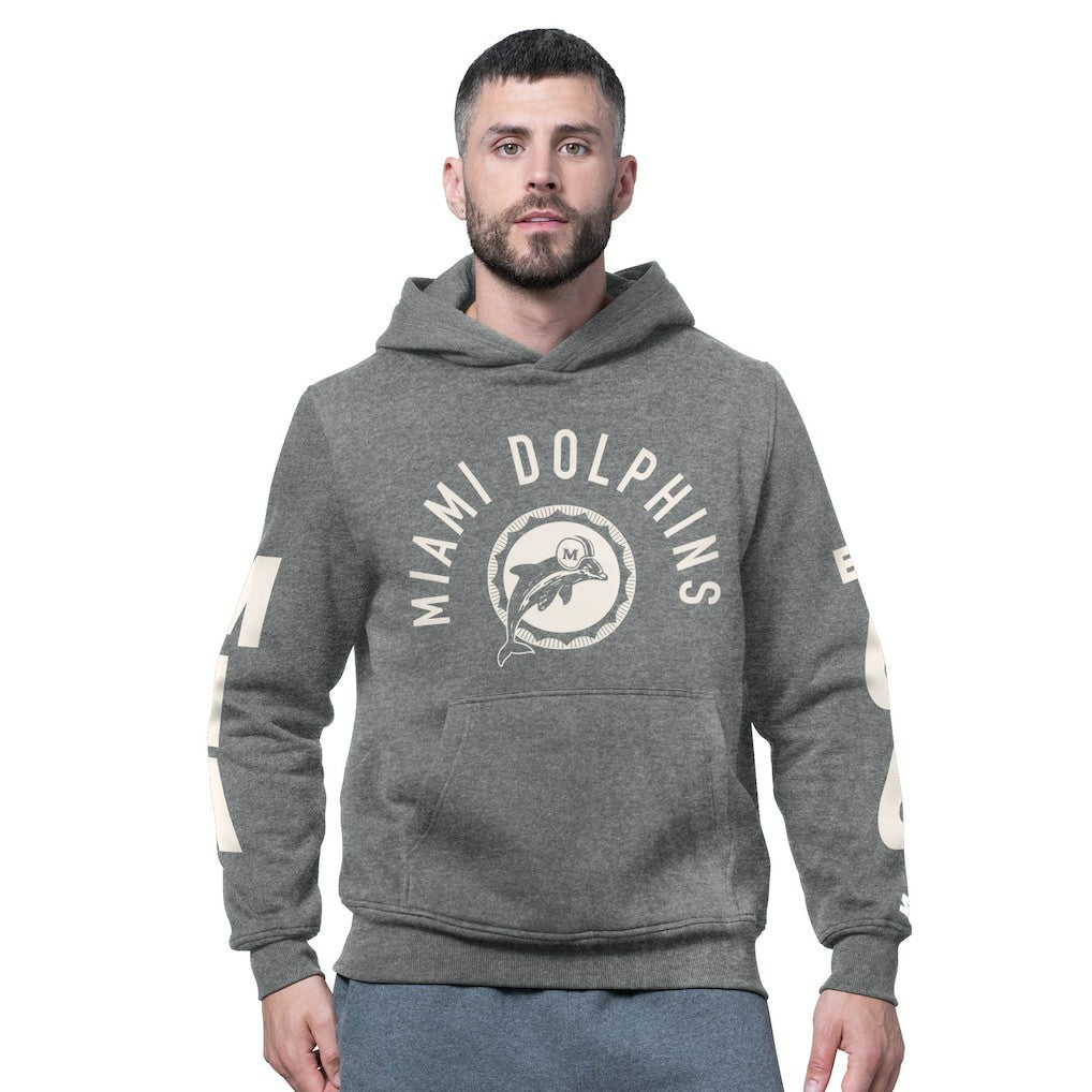 Miami Dolphins Starter Handoff Vintage Logo Fleece Hoodie Sweatshirt Charcoal | NFL