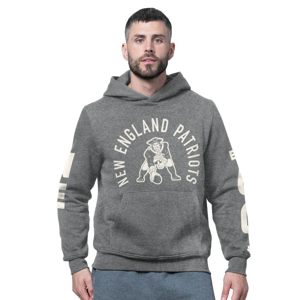 New England Patriots Starter Handoff Vintage Logo Fleece Hoodie Sweatshirt Charcoal | NFL