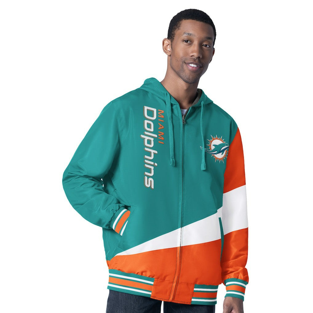 Miami Dolphins G-III Sports by Carl Banks Dual Threat Reversable Full-Zip Hooded Jacket Aqua/Charcoal | NFL