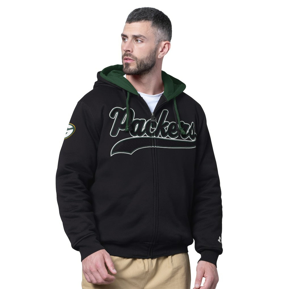 Green Bay Packers Starter Big Shot Full-Zip Double Hoodie Black | NFL