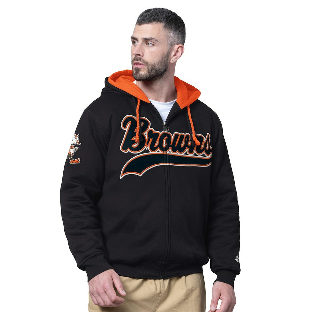 Cleveland Browns Starter Big Shot Throwback Full-Zip Double Hooded Jacket Black | NFL