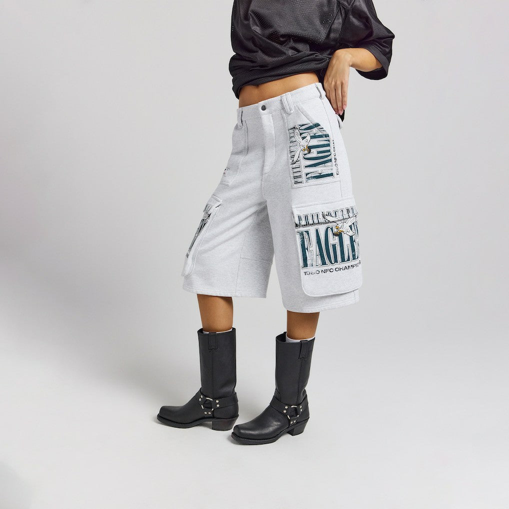 Philadelphia Eagles Off Season x NFL Women's Fleece Cargo Shorts Heather Gray | NFL