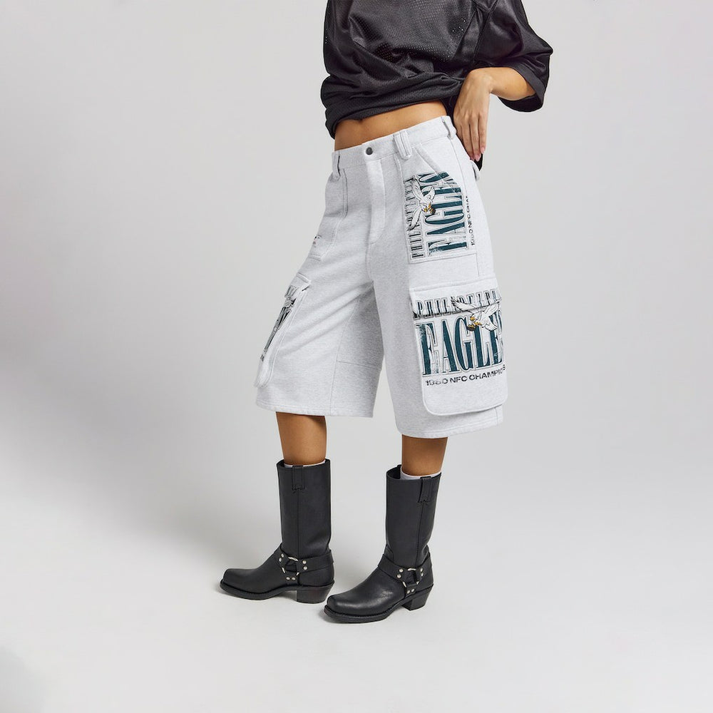 Philadelphia Eagles Off Season x NFL Women's Fleece Cargo Shorts Heather Gray | NFL