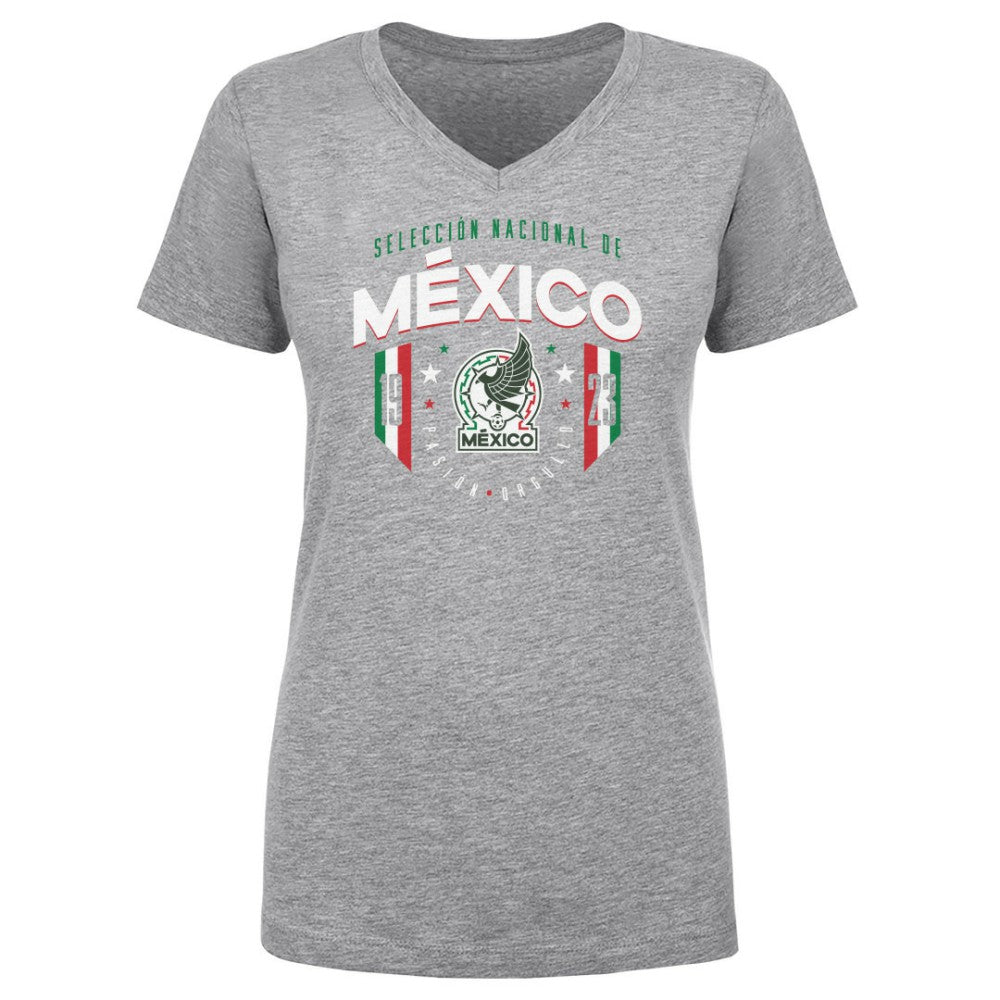 Mexico National Team 500 Level Women's V-Neck T-Shirt Heather Gray - FIFA World CUP