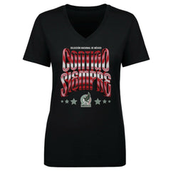 Mexico National Team 500 Level Women's Contigo Siempre Vintage V-Neck T-Shirt Black - FIFA World CUP