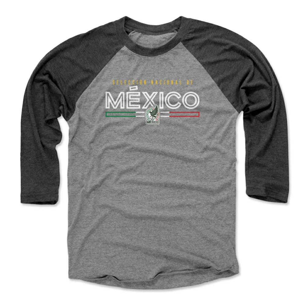 Mexico National Team 500 Level Inline 3/4-Sleeve Tri-Blend Baseball T-Shirt Black/Heather Gray - FIFA World CUP
