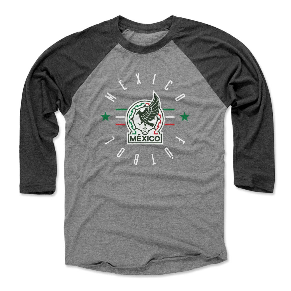 Mexico National Team 500 Level Unisex Futbol Raglan 3/4-Sleeve Baseball T-Shirt Black/Heather Gray - FIFA World CUP