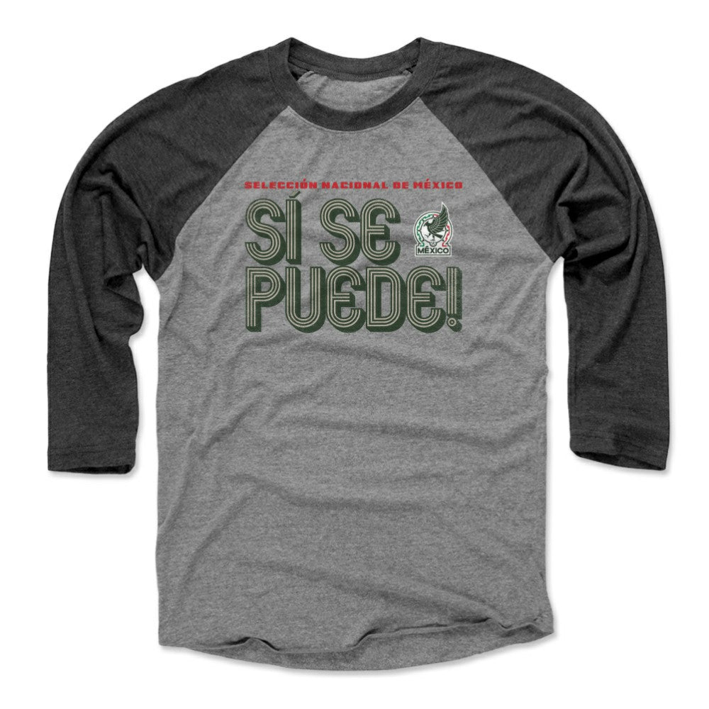 Mexico National Team 500 Level Unisex Si Se Puede Inline Bold Raglan 3/4-Sleeve Baseball T-Shirt Black/Heather Gray - FIFA World CUP