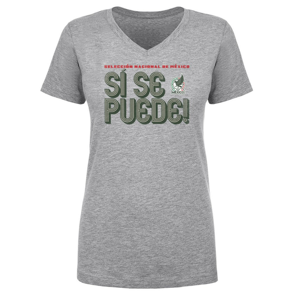 Mexico National Team 500 Level Women's Si Se Puede Inline Bold V-Neck T-Shirt Heather Gray - FIFA World CUP