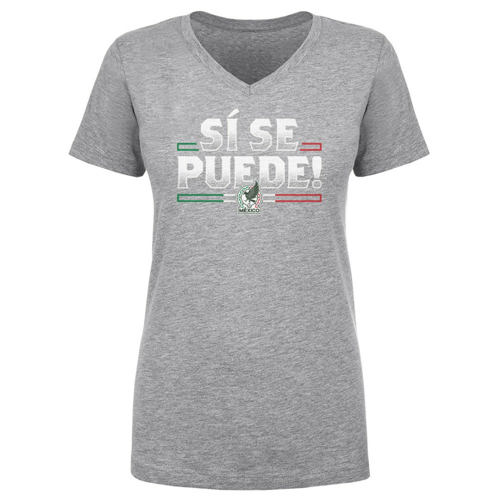Mexico National Team 500 Level Women's Si Se Puede V-Neck T-Shirt Heather Gray - FIFA World CUP