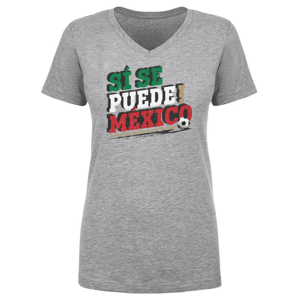 Mexico National Team 500 Level Women's Si Se Puede V-Neck T-Shirt Heather Gray - FIFA World CUP