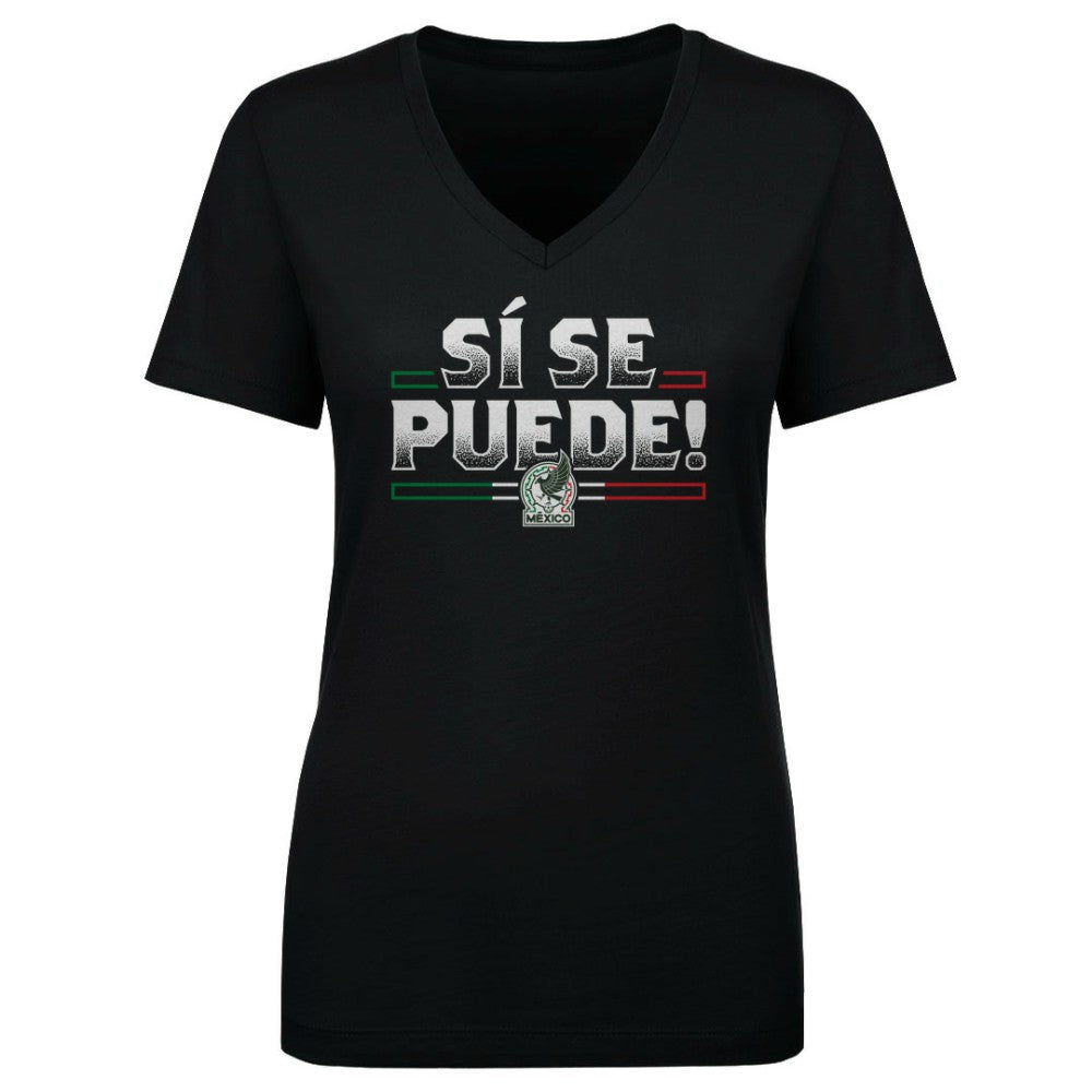 Mexico National Team 500 Level Women's Si Se Puede V-Neck T-Shirt Black - FIFA World CUP