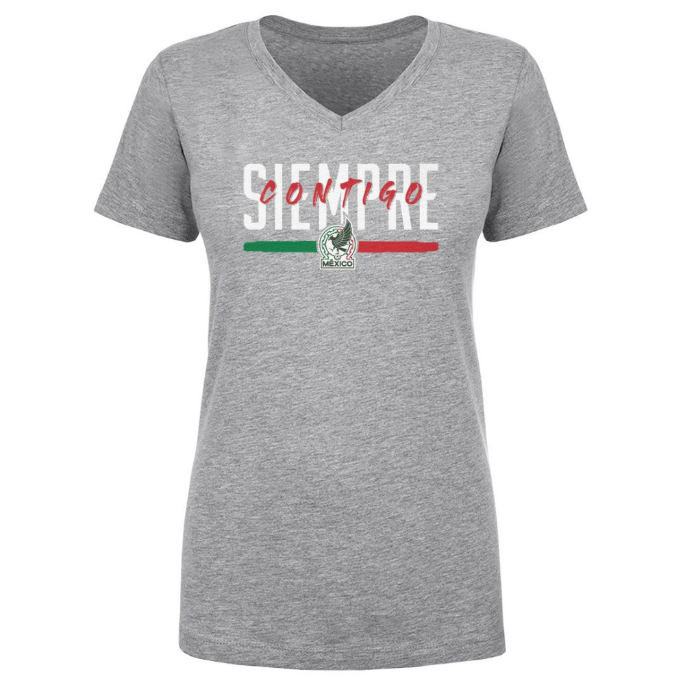 Mexico National Team 500 Level Women's Siempre Contigo V-Neck T-Shirt Heather Gray - FIFA World CUP