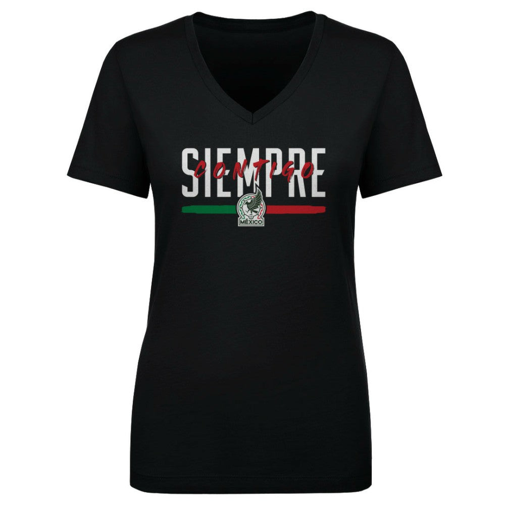 Mexico National Team 500 Level Women's Siempre Contigo V-Neck T-Shirt Black - FIFA World CUP