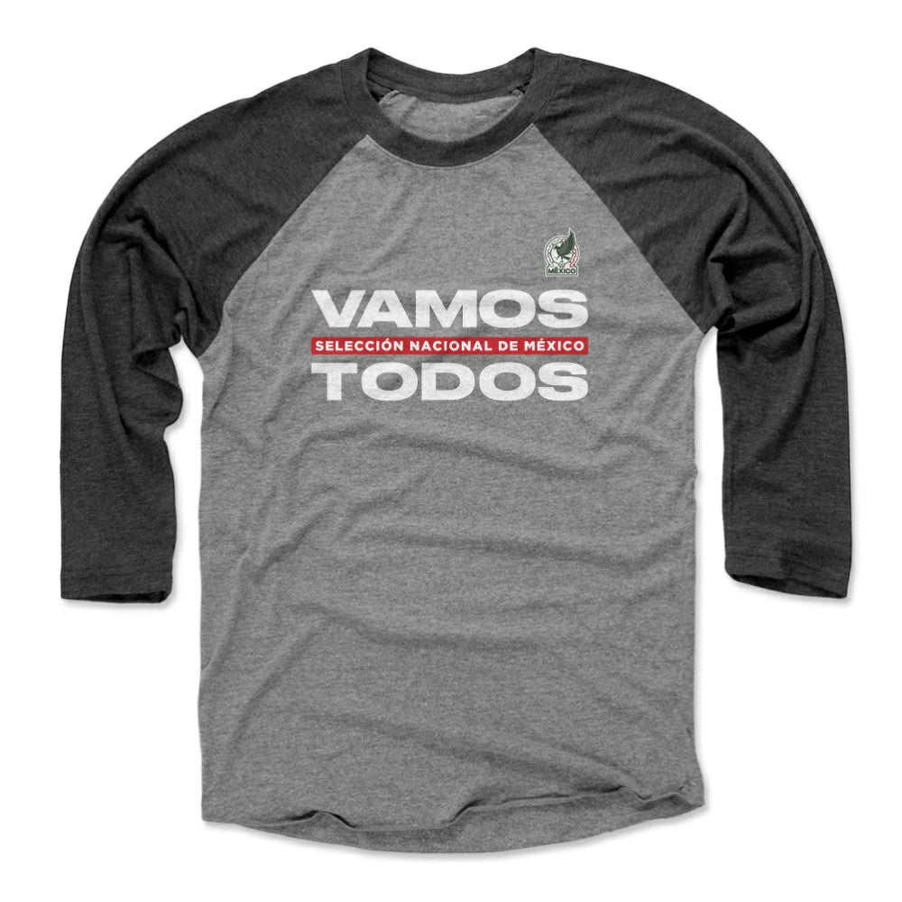 Mexico National Team 500 Level Vamos Todos 3/4-Sleeve Tri-Blend Baseball T-Shirt Black/Heather Gray - FIFA World CUP