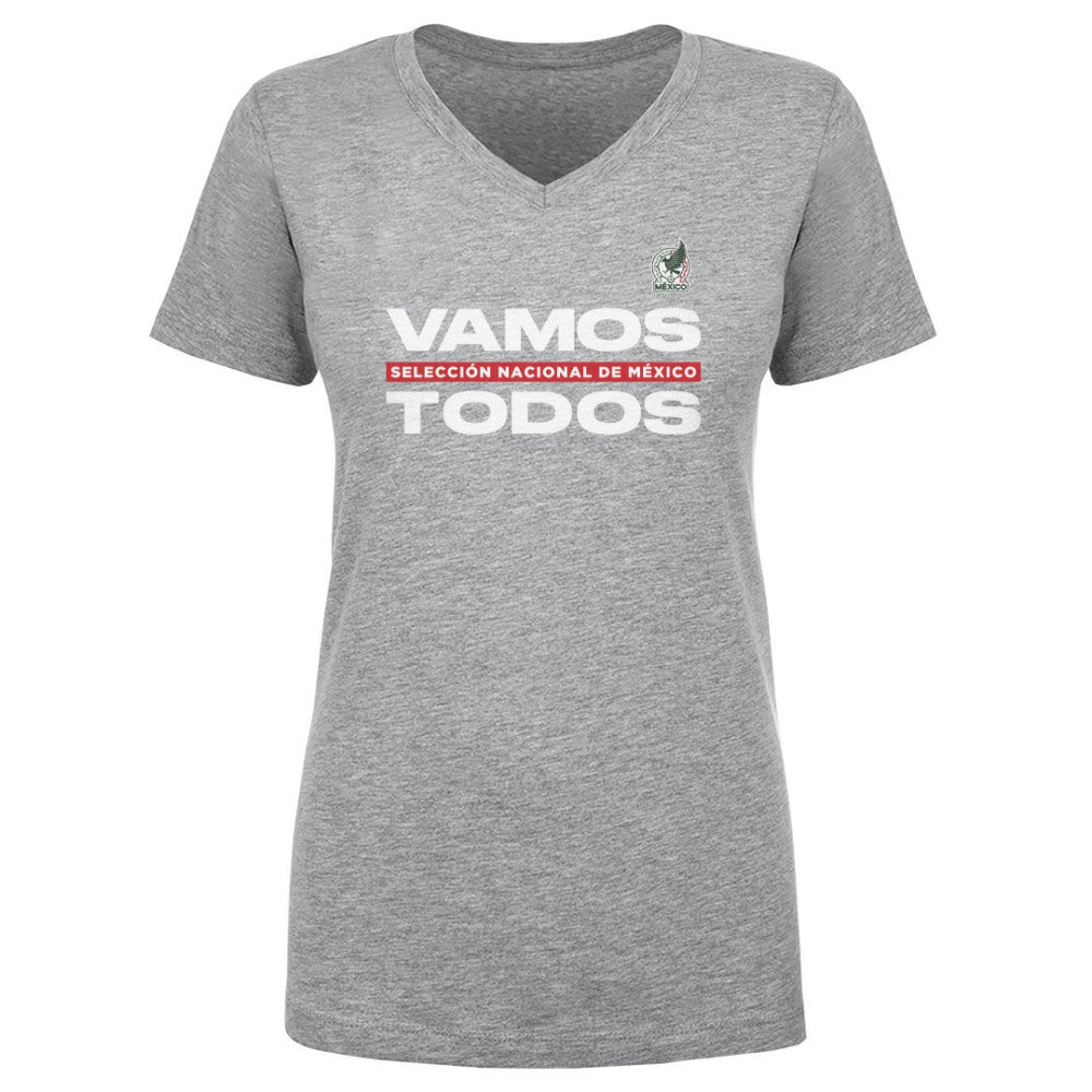 Mexico National Team 500 Level Women's Vamos Todos V-Neck T-Shirt Heather Gray - FIFA World CUP