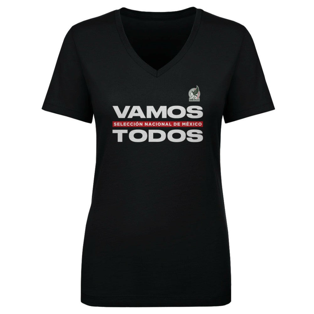 Mexico National Team 500 Level Women's Vamos Todos V-Neck T-Shirt Black - FIFA World CUP