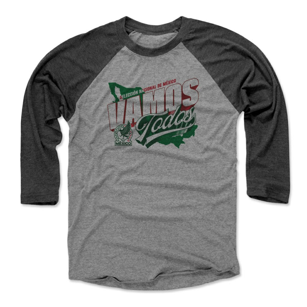 Mexico National Team 500 Level Vamos Todos Country 3/4-Sleeve Tri-Blend Baseball T-Shirt Black/Heather Gray - FIFA World CUP