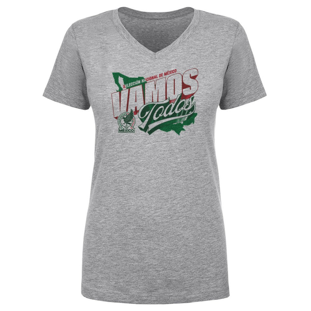 Mexico National Team 500 Level Women's Vamos Todos Country V-Neck T-Shirt Heather Gray - FIFA World CUP