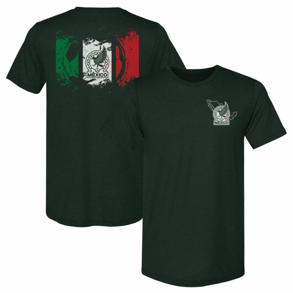Mexico National Team 500 Level Grunge Flag Premium Tri-Blend T-Shirt Dark Green - FIFA World CUP