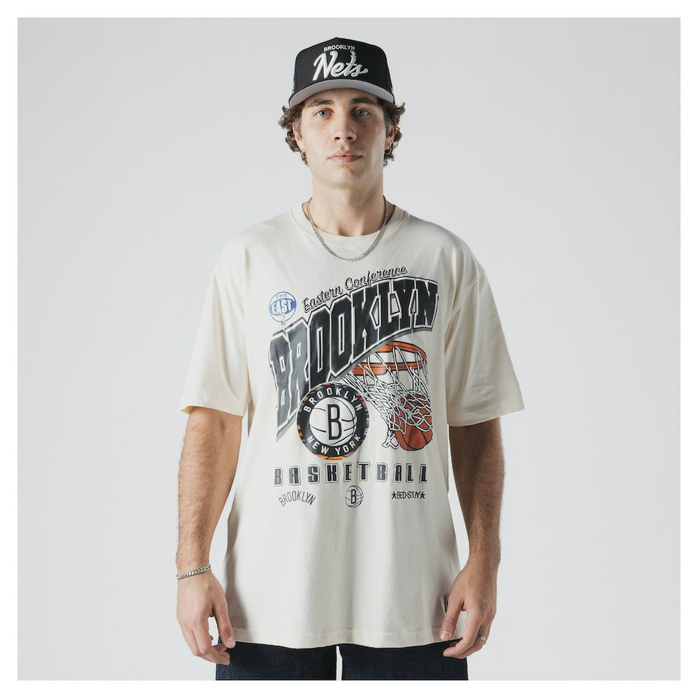 Brooklyn Nets Oversized City Edition Remix Vintage T-Shirt Cream - NBA