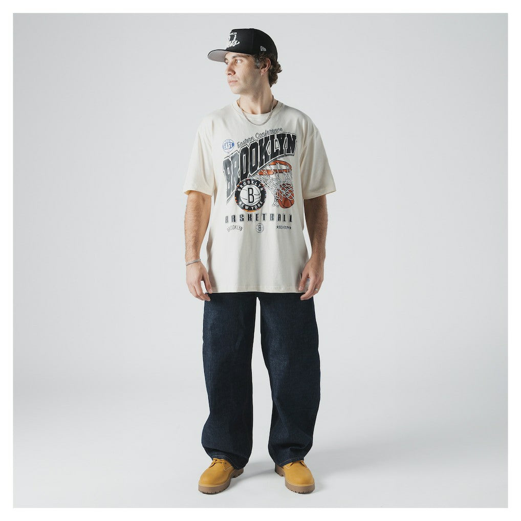 Brooklyn Nets Oversized City Edition Remix Vintage T-Shirt Cream - NBA