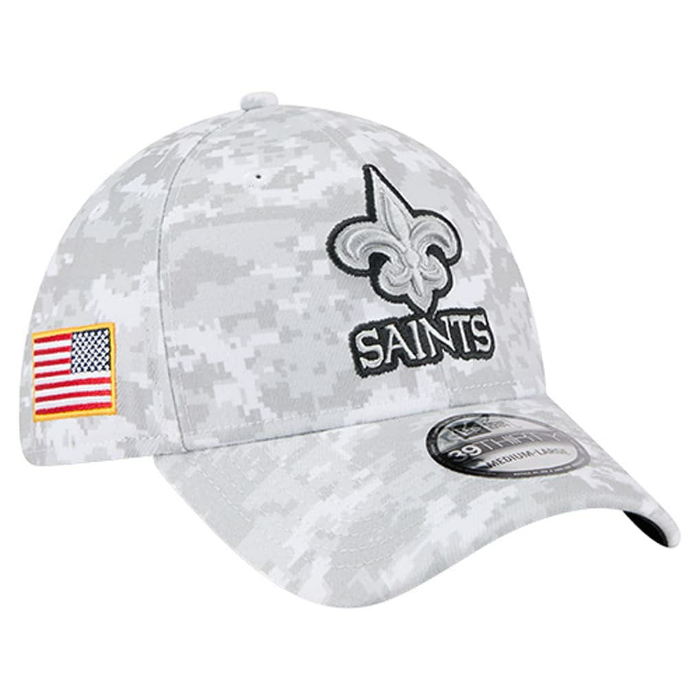 New Orleans Saints New Era 2025 Salute to Service Digital Camo Fan Pack 39THIRTY Flex Hat White | NFL