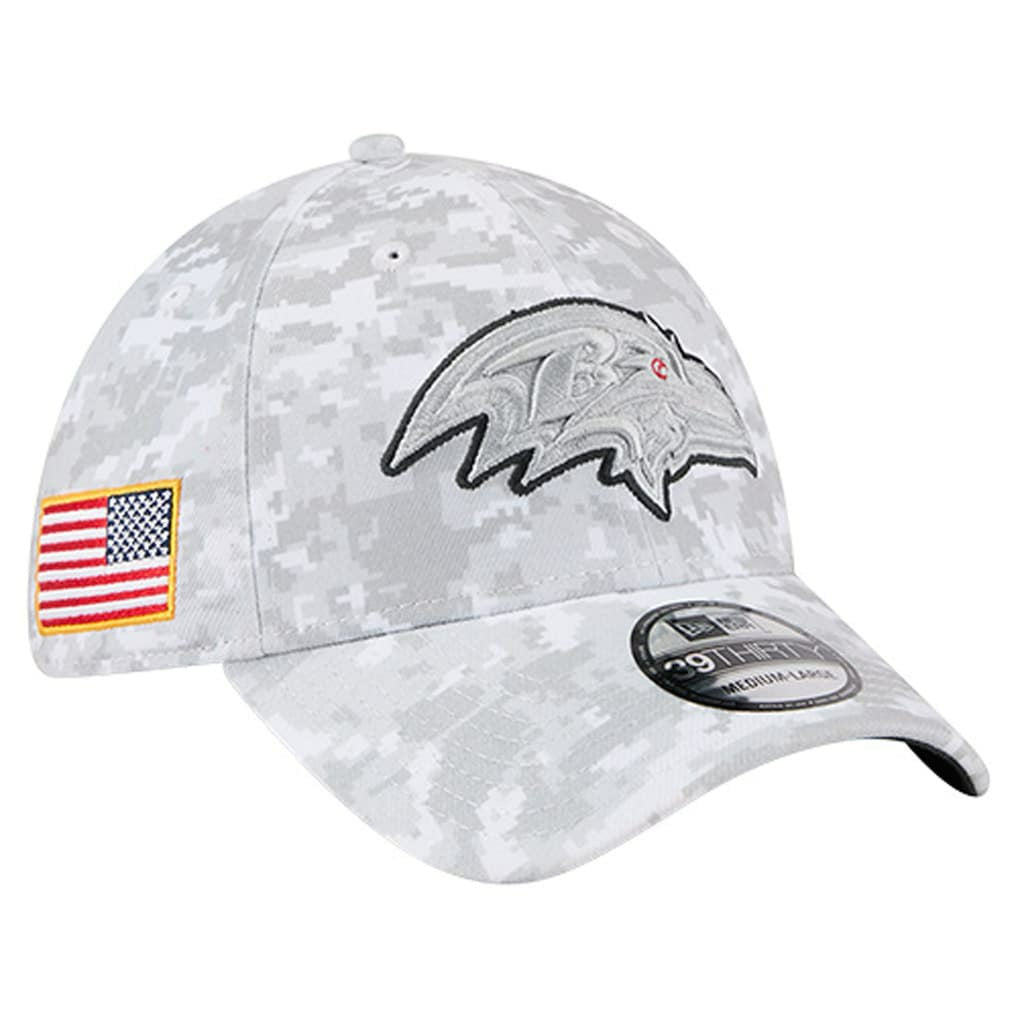 Baltimore Ravens New Era 2025 Salute to Service Digital Camo Fan Pack 39THIRTY Flex Hat White | NFL