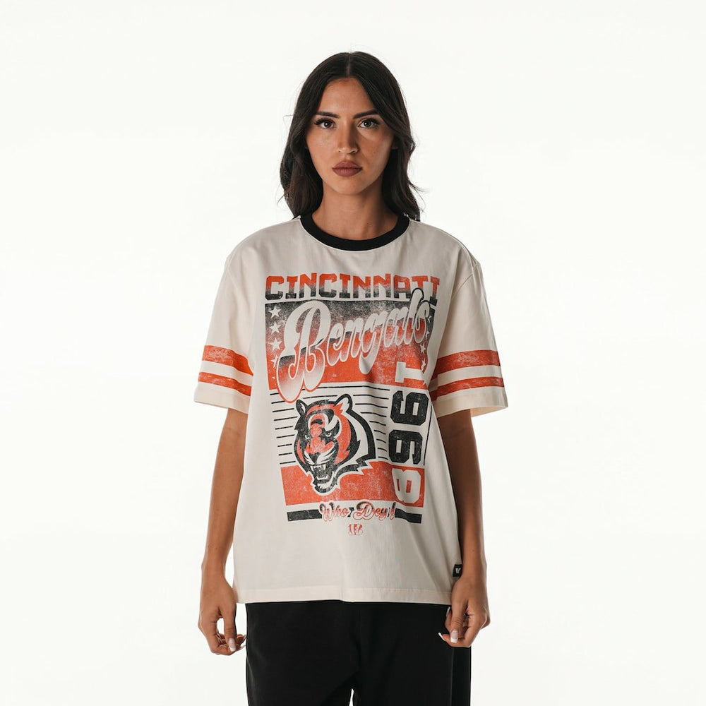 Cincinnati Bengals The Wild Collective Women's Vintage Drop Shoulder Oversized Boyfriend T-Shirt Cream | NFL