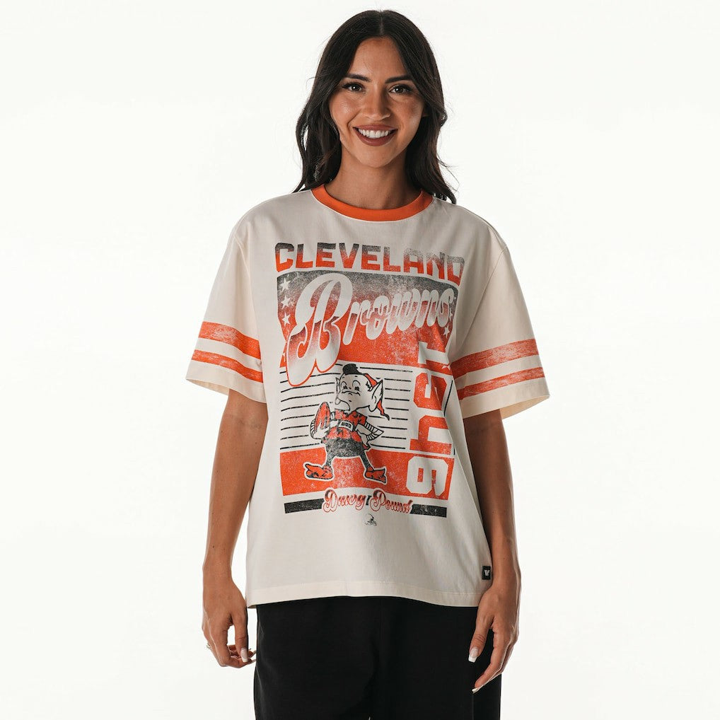 Cleveland Browns The Wild Collective Women's Vintage Drop Shoulder Oversized Boyfriend T-Shirt Cream | NFL