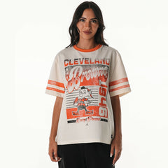 Cleveland Browns The Wild Collective Women's Vintage Drop Shoulder Oversized Boyfriend T-Shirt Cream | NFL