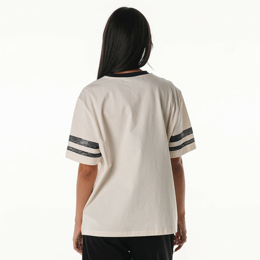 New England Patriots The Wild Collective Women's Vintage Drop Shoulder Oversized Boyfriend T-Shirt Cream | NFL