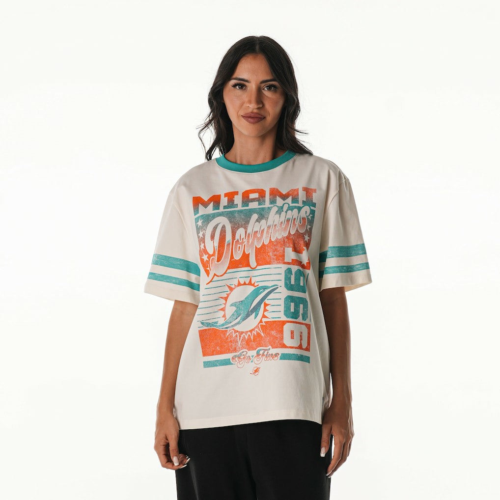 Miami Dolphins The Wild Collective Women's Vintage Drop Shoulder Oversized Boyfriend T-Shirt Cream | NFL