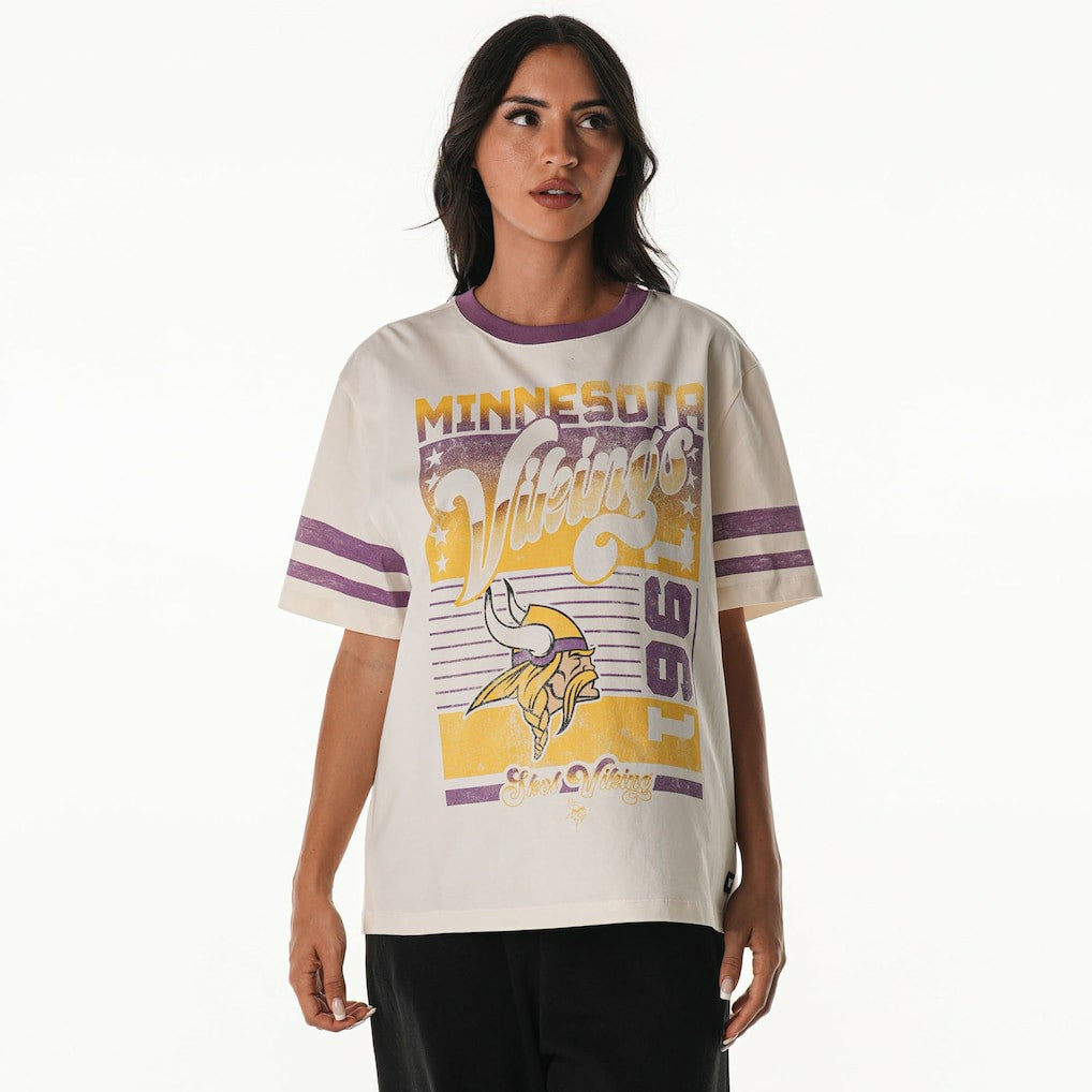 Minnesota Vikings The Wild Collective Women's Vintage Drop Shoulder Oversized Boyfriend T-Shirt Cream | NFL