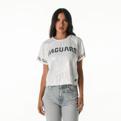 Jacksonville Jaguars The Wild Collective Women's Rhinestone Sequin Cropped T-Shirt White | NFL