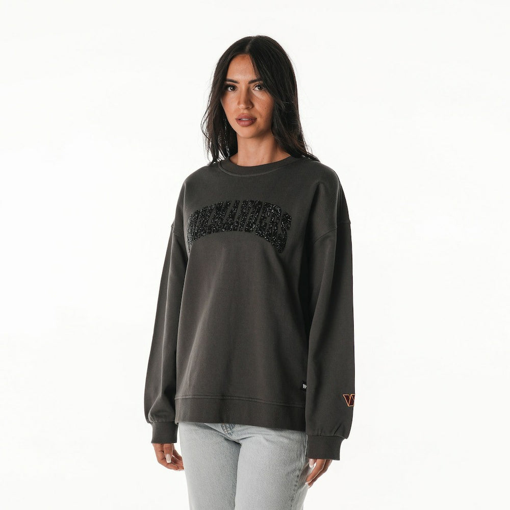 Washington Commanders The Wild Collective Women's Rock Crystal Oversized Crewneck Sweatshirt Charcoal | NFL