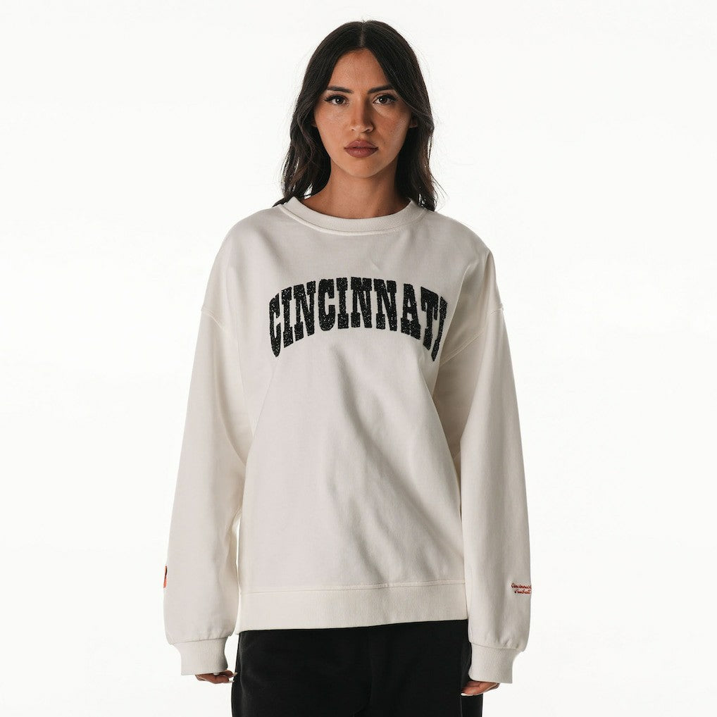 Cincinnati Bengals The Wild Collective Women's Rock Crystal Oversized Crewneck Sweatshirt White | NFL