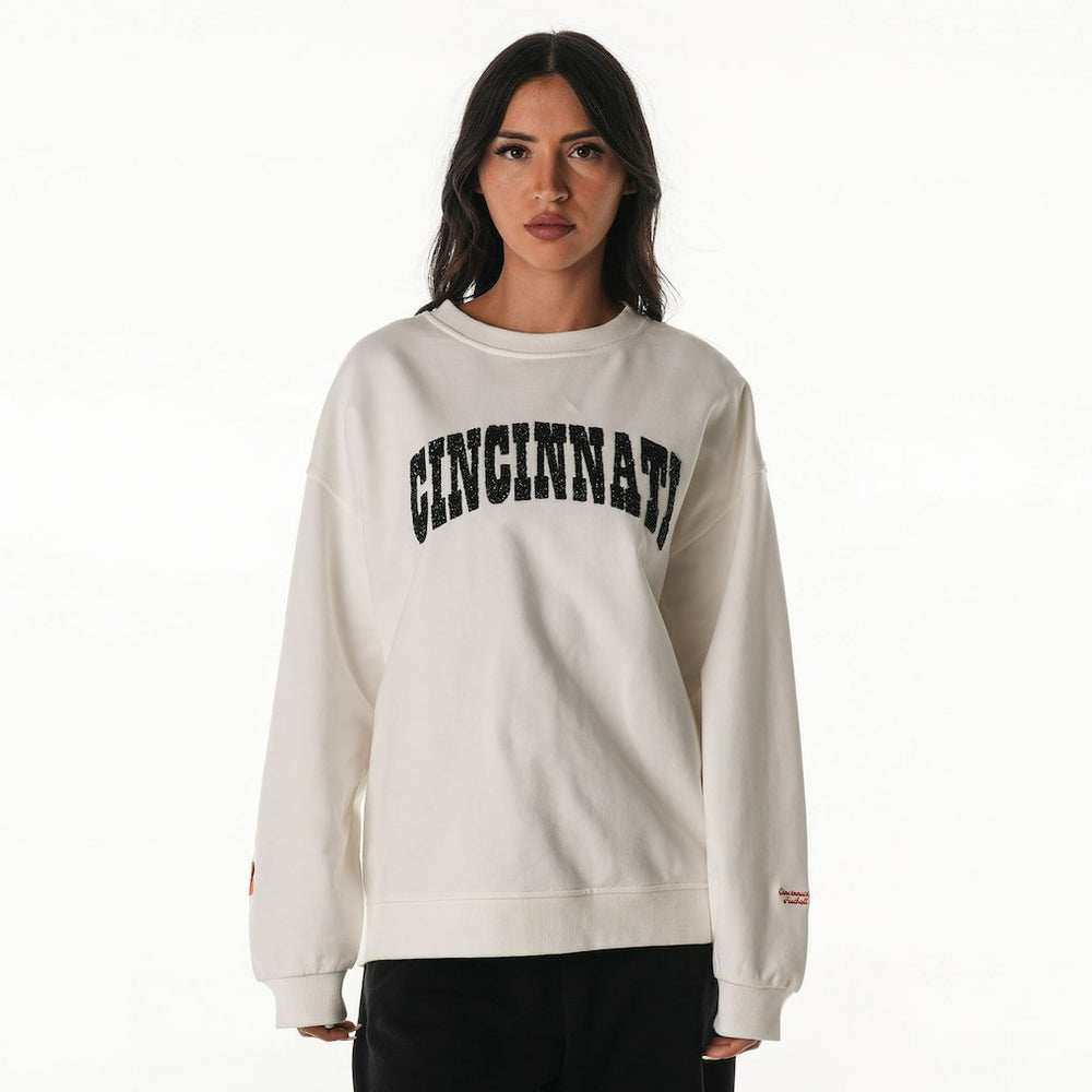 Cincinnati Bengals The Wild Collective Women's Rock Crystal Oversized Crewneck Sweatshirt White | NFL