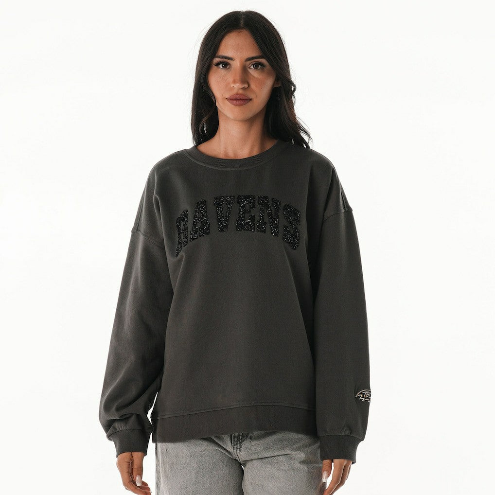 Baltimore Ravens The Wild Collective Women's Rock Crystal Oversized Crewneck Sweatshirt Charcoal | NFL